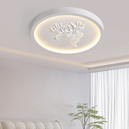 Modern Eclectic Resin Antler Acrylic Round LED Flush Mount Ceiling Light For Bedroom