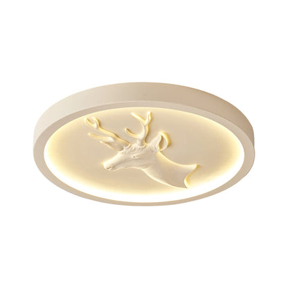 Modern Eclectic Resin Antler Acrylic Round LED Flush Mount Ceiling Light For Bedroom