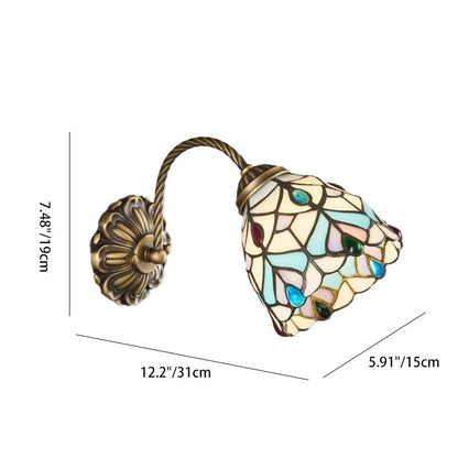 Traditional Tiffany Floral Pattern Stained Glass Round Shade 1-Light Wall Sconce Lamp For Dining Room