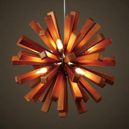 Contemporary Creative Dandelion Solid Wood Strip 10-Light Pendant Light For Living Room