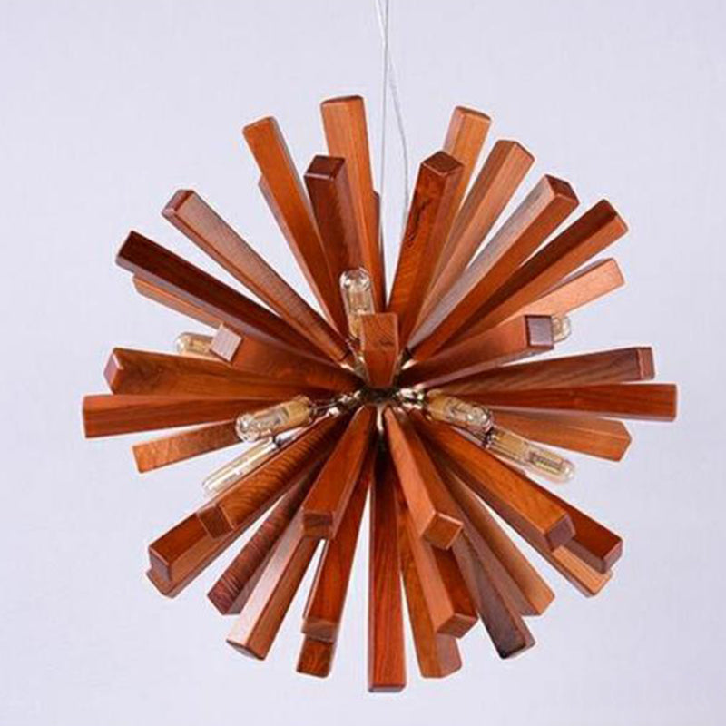 Contemporary Creative Dandelion Solid Wood Strip 10-Light Pendant Light For Living Room