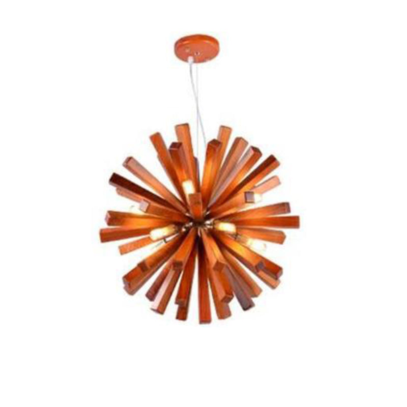 Contemporary Creative Dandelion Solid Wood Strip 10-Light Pendant Light For Living Room