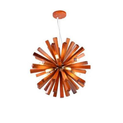 Contemporary Creative Dandelion Solid Wood Strip 10-Light Pendant Light For Living Room