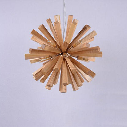 Contemporary Creative Dandelion Solid Wood Strip 10-Light Pendant Light For Living Room