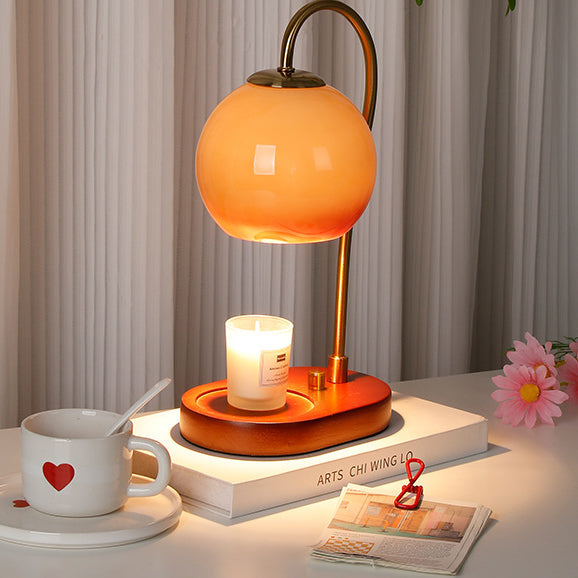 Modern Transitional Glass Ball Shade Solid Wood Hardware 1-Light Melting Wax Table Lamp For Bedside