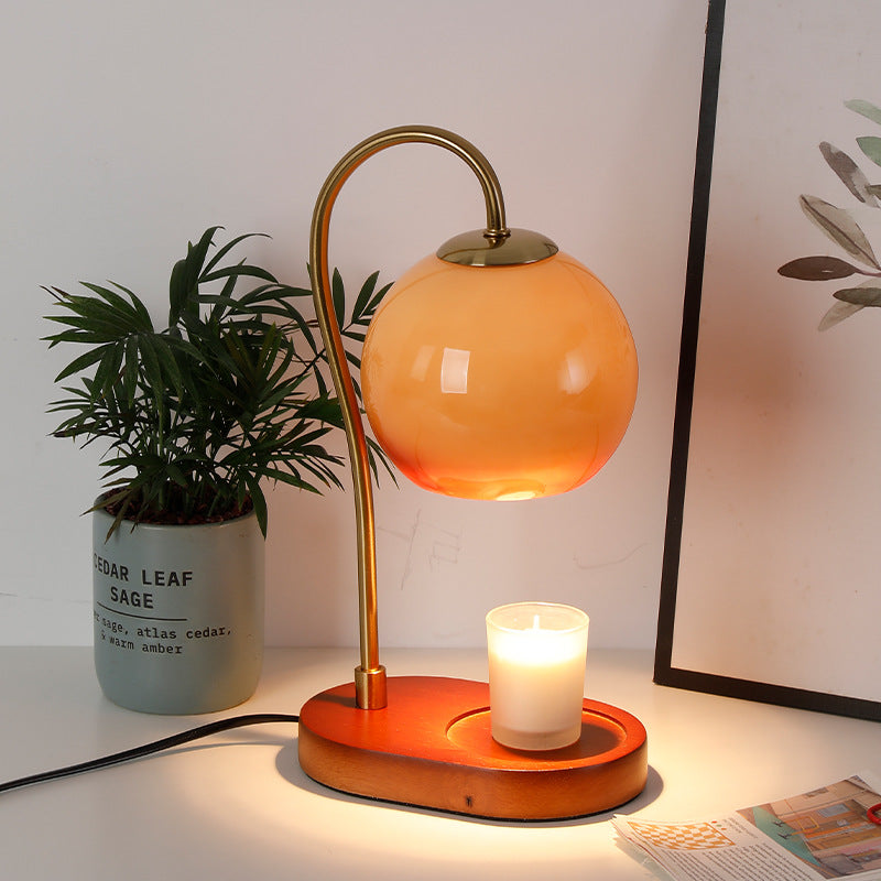 Modern Transitional Glass Ball Shade Solid Wood Hardware 1-Light Melting Wax Table Lamp For Bedside