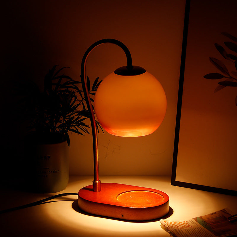 Modern Transitional Glass Ball Shade Solid Wood Hardware 1-Light Melting Wax Table Lamp For Bedside