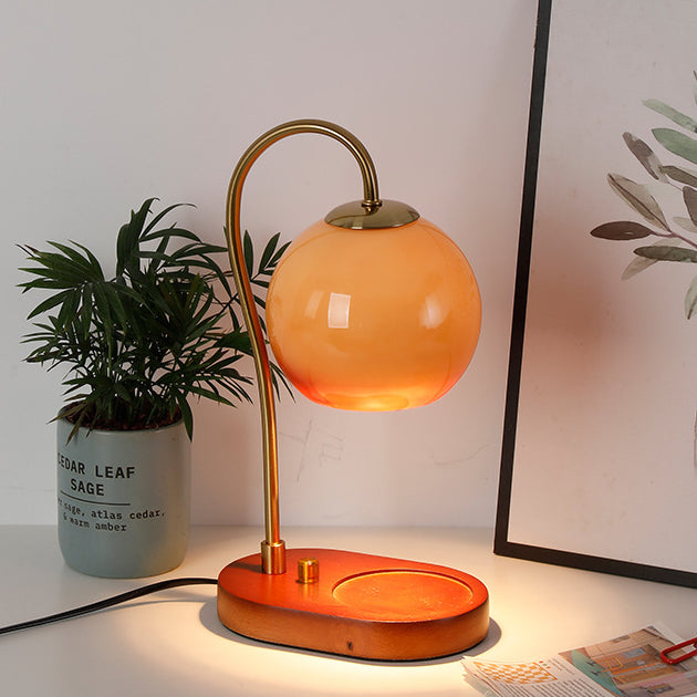 Modern Transitional Glass Ball Shade Solid Wood Hardware 1-Light Melting Wax Table Lamp For Bedside