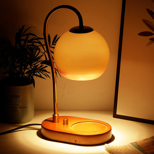 Modern Transitional Glass Ball Shade Solid Wood Hardware 1-Light Melting Wax Table Lamp For Bedside