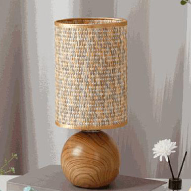 Contemporary Boho Fabric Cylinder Shade Ceramic Base 1-Light Table Lamp For Study