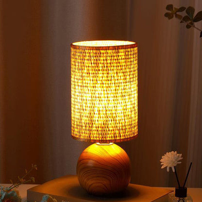 Contemporary Boho Fabric Cylinder Shade Ceramic Base 1-Light Table Lamp For Study