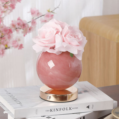 Modern Art Deco Simulated Rose Flower Glass Planet Shade USB Rechargeable LED Table Lamp Night Light For Bedroom