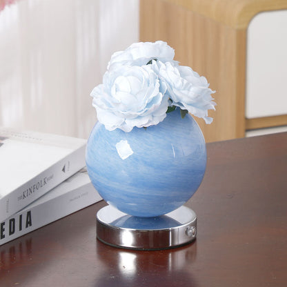 Modern Art Deco Simulated Rose Flower Glass Planet Shade USB Rechargeable LED Table Lamp Night Light For Bedroom