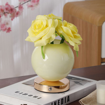 Modern Art Deco Simulated Rose Flower Glass Planet Shade USB Rechargeable LED Table Lamp Night Light For Bedroom