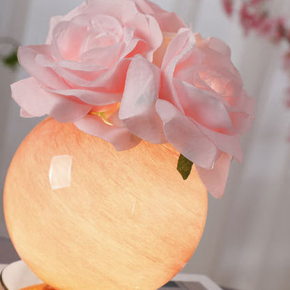 Modern Art Deco Simulated Rose Flower Glass Planet Shade USB Rechargeable LED Table Lamp Night Light For Bedroom