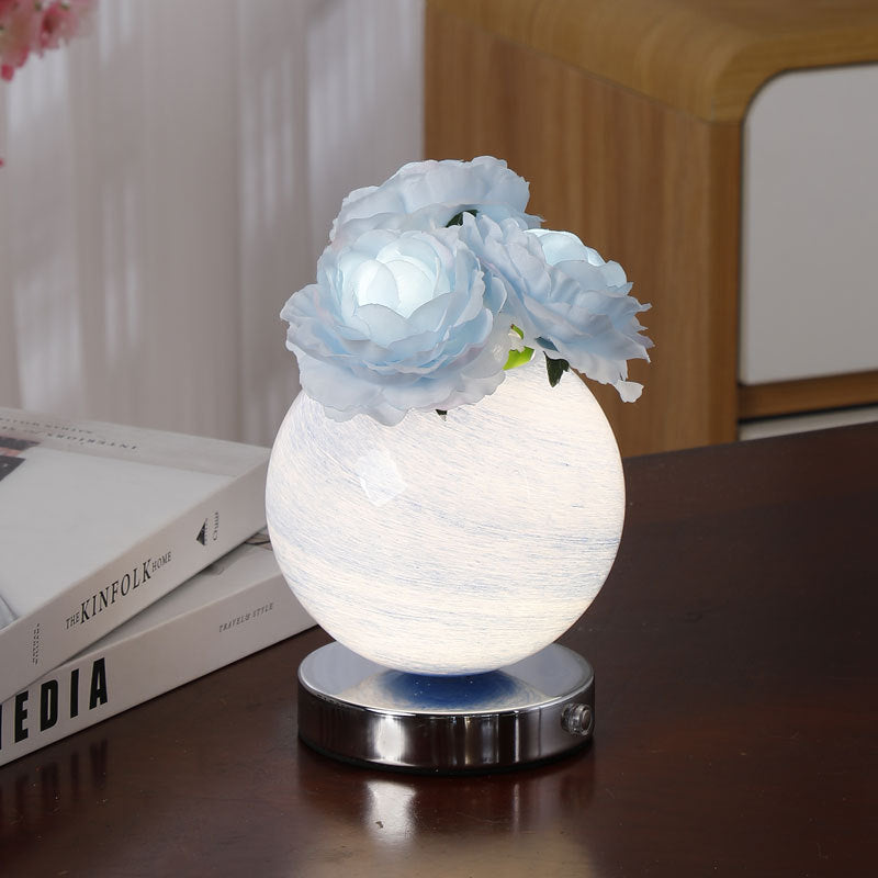 Modern Art Deco Simulated Rose Flower Glass Planet Shade USB Rechargeable LED Table Lamp Night Light For Bedroom