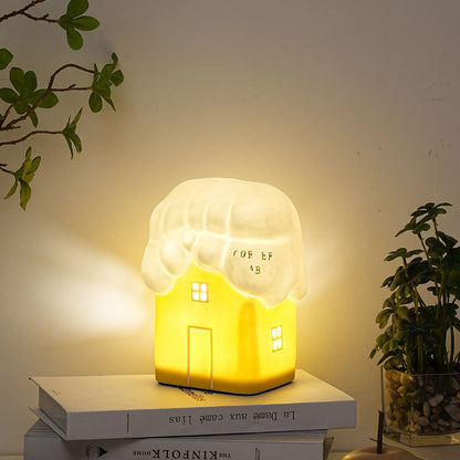 Contemporary Creative Ceramic Cute Snow House USB LED Table Lamp Night Light For Bedroom