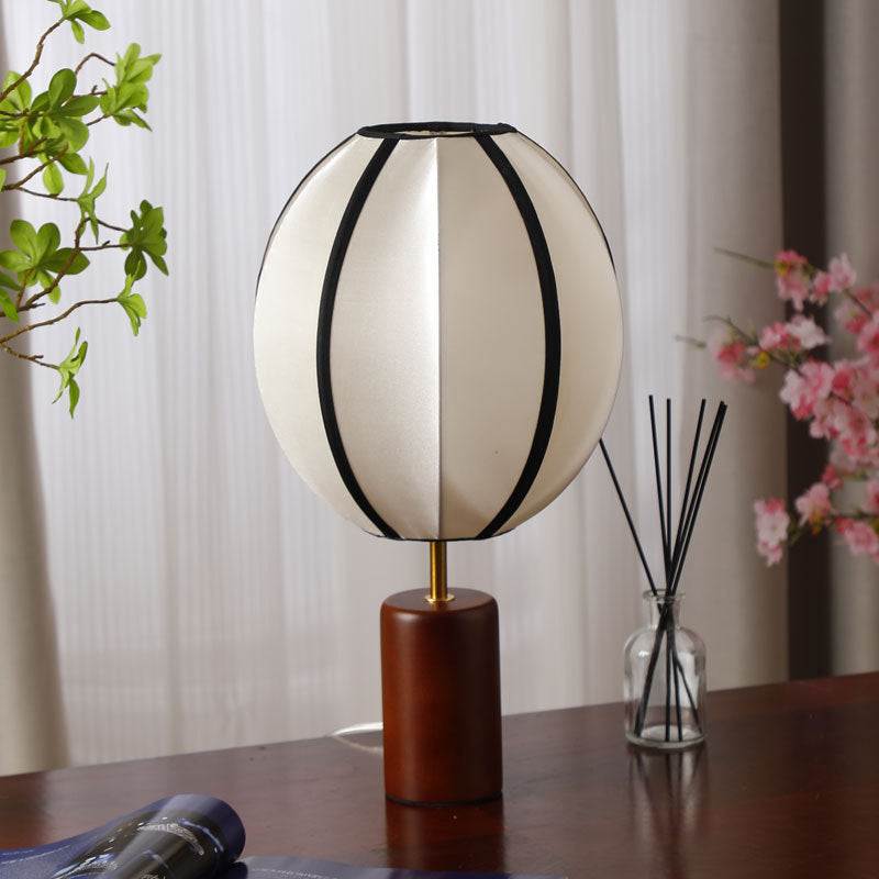 Modern Mid-Century Fabric Lantern Shade Solid Wood 1-Light Table Lamp For Study