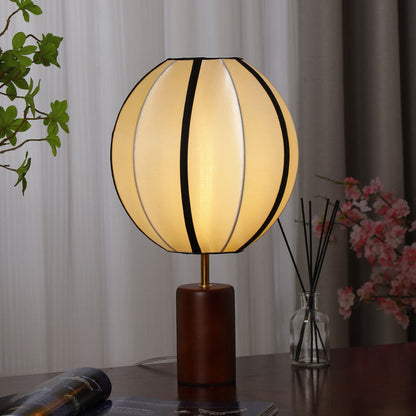 Modern Mid-Century Fabric Lantern Shade Solid Wood 1-Light Table Lamp For Study