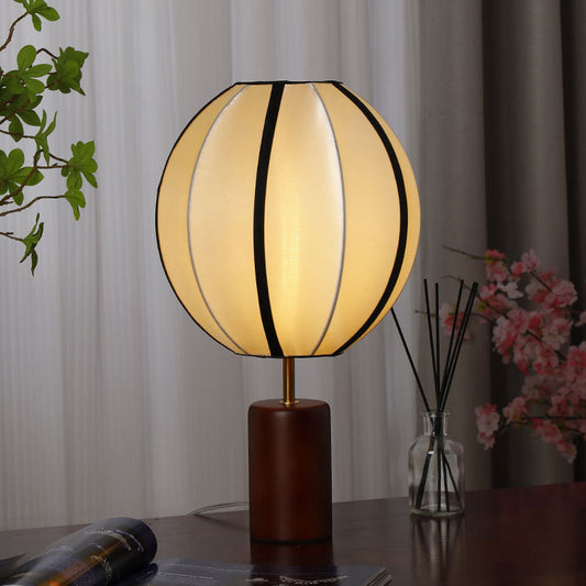 Modern Mid-Century Fabric Lantern Shade Solid Wood 1-Light Table Lamp For Study