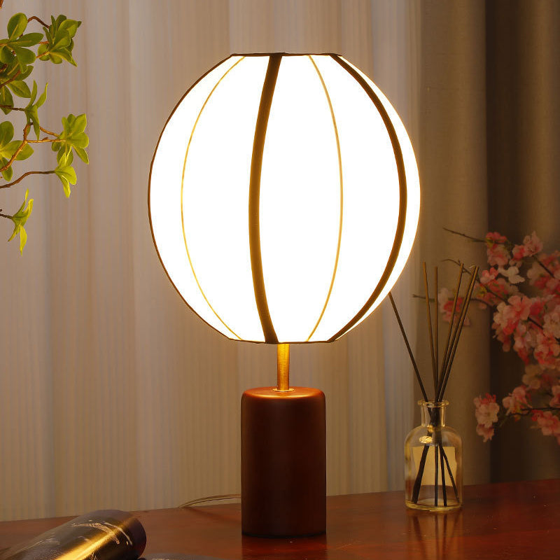 Modern Mid-Century Fabric Lantern Shade Solid Wood 1-Light Table Lamp For Study
