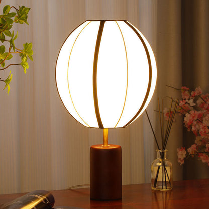 Modern Mid-Century Fabric Lantern Shade Solid Wood 1-Light Table Lamp For Study