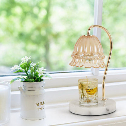 Traditional European Flower Glass Shade Marble Hardware 1-Light Melting Wax Table Lamp For Bedside