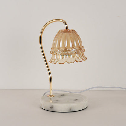 Traditional European Flower Glass Shade Marble Hardware 1-Light Melting Wax Table Lamp For Bedside