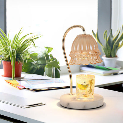 Traditional European Flower Glass Shade Marble Hardware 1-Light Melting Wax Table Lamp For Bedside