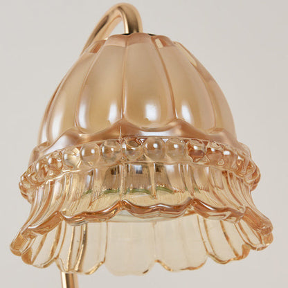 Traditional European Flower Glass Shade Marble Hardware 1-Light Melting Wax Table Lamp For Bedside