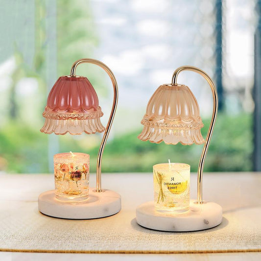 Traditional European Flower Glass Shade Marble Hardware 1-Light Melting Wax Table Lamp For Bedside