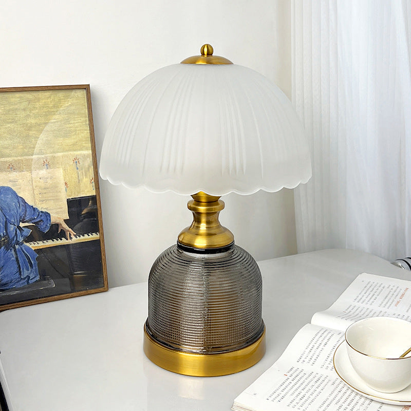 Modern Transitional Frosted Glass Dome Shade Hardware 1-Light Table Lamp For Study
