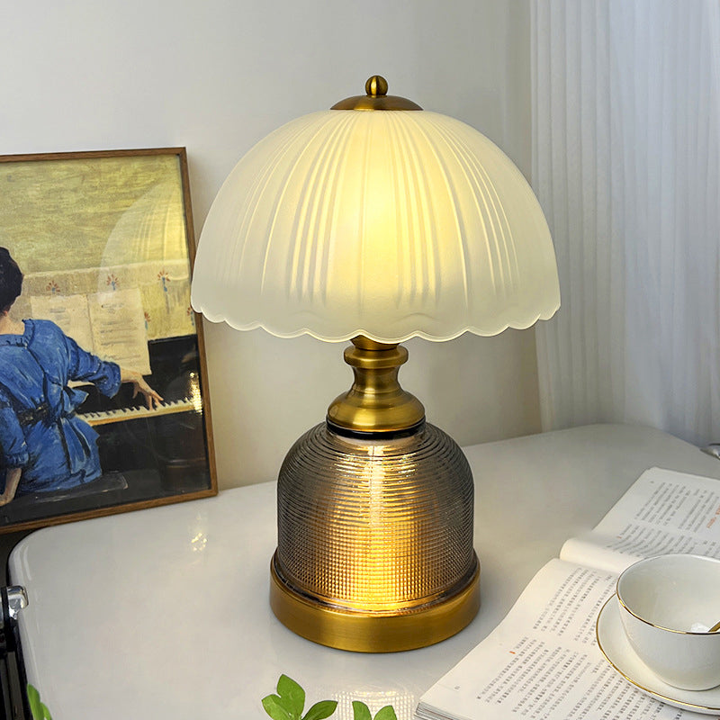 Modern Transitional Frosted Glass Dome Shade Hardware 1-Light Table Lamp For Study
