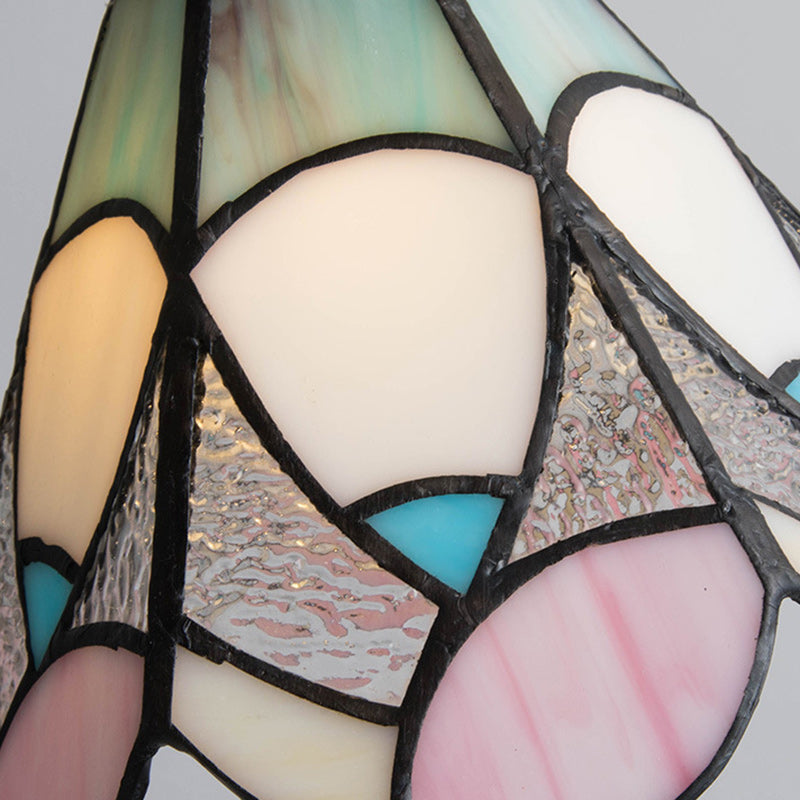 Traditional Tiffany Floral Pattern Stained Glass Conical Shade Brass 1-Light Pendant Light For Living Room
