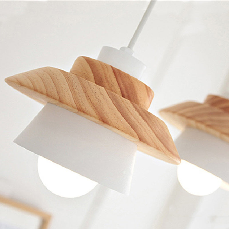 Contemporary Scandinavian Geometric Cylinder Iron Shade Wood Grain 1-Light Pendant Light For Living Room