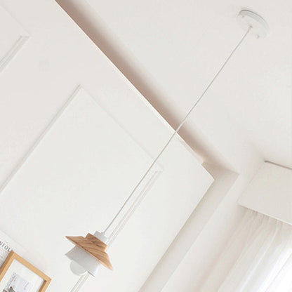 Contemporary Scandinavian Geometric Cylinder Iron Shade Wood Grain 1-Light Pendant Light For Living Room