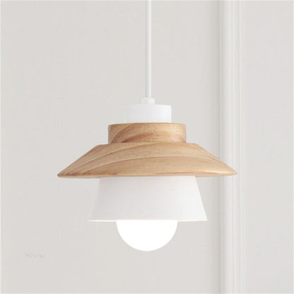 Contemporary Scandinavian Geometric Cylinder Iron Shade Wood Grain 1-Light Pendant Light For Living Room