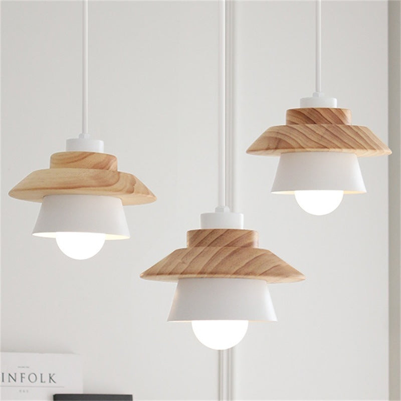 Contemporary Scandinavian Geometric Cylinder Iron Shade Wood Grain 1-Light Pendant Light For Living Room