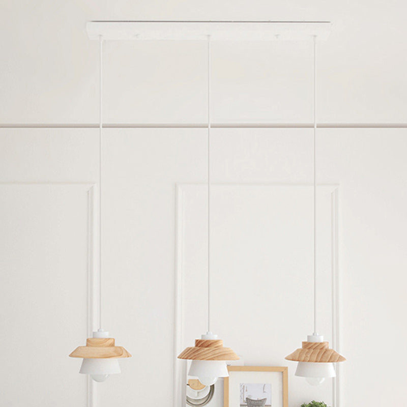 Contemporary Scandinavian Geometric Cylinder Iron Shade Wood Grain 1-Light Pendant Light For Living Room