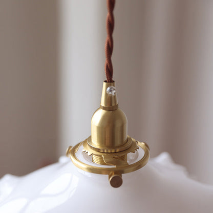 Traditional French White Jade Glass Flower Shade Brass 1-Light Pendant Light For Living Room
