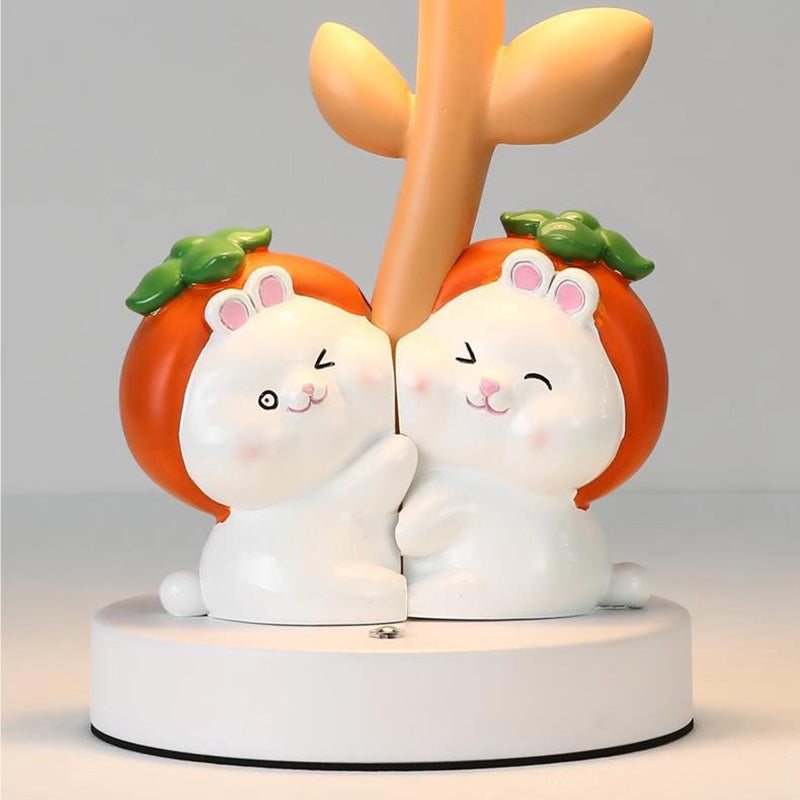 Contemporary Creative Resin Rabbit Decor Iron Mushroom Shade LED Night Light Table Lamp For Bedroom