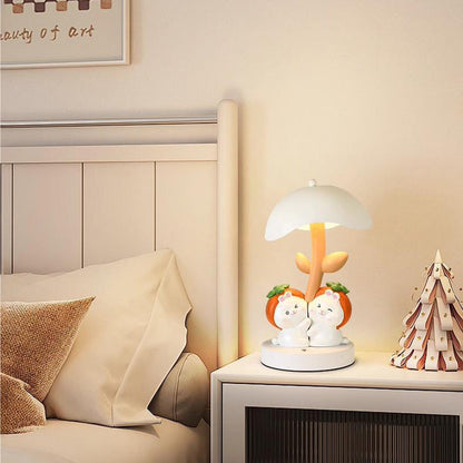 Contemporary Creative Resin Rabbit Decor Iron Mushroom Shade LED Night Light Table Lamp For Bedroom
