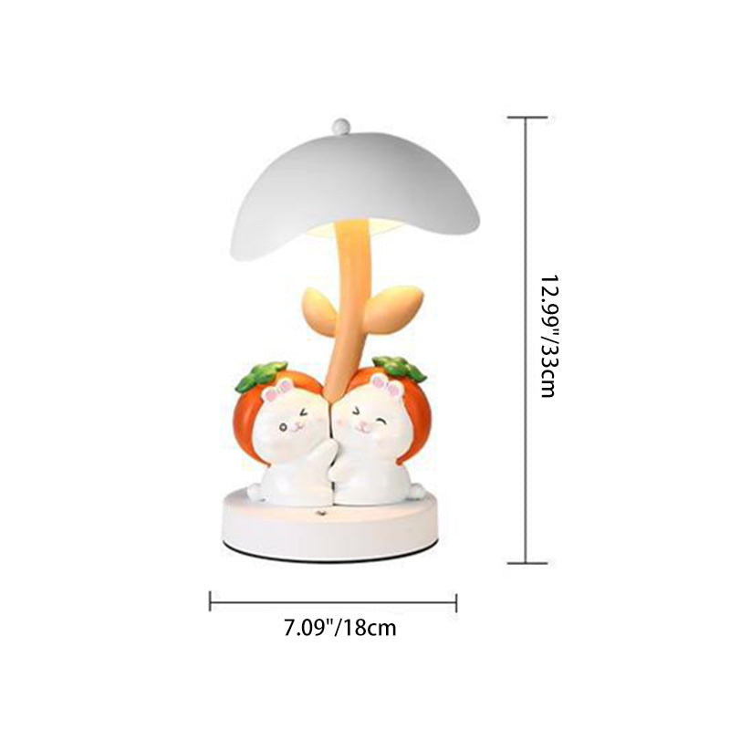 Contemporary Creative Resin Rabbit Decor Iron Mushroom Shade LED Night Light Table Lamp For Bedroom