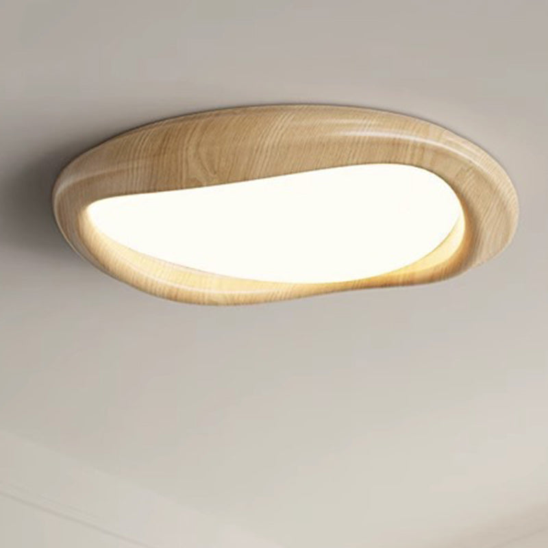 Modern Minimalist Iceberg Circle Iron Wood Grain Shade LED Flush Mount Ceiling Light For Bedroom
