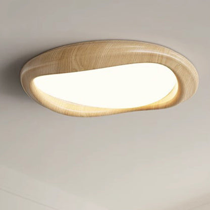 Modern Minimalist Iceberg Circle Iron Wood Grain Shade LED Flush Mount Ceiling Light For Bedroom