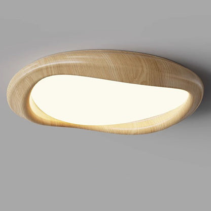 Modern Minimalist Iceberg Circle Iron Wood Grain Shade LED Flush Mount Ceiling Light For Bedroom