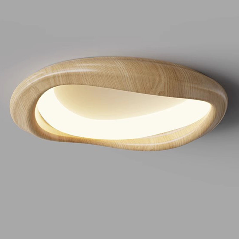 Modern Minimalist Iceberg Circle Iron Wood Grain Shade LED Flush Mount Ceiling Light For Bedroom
