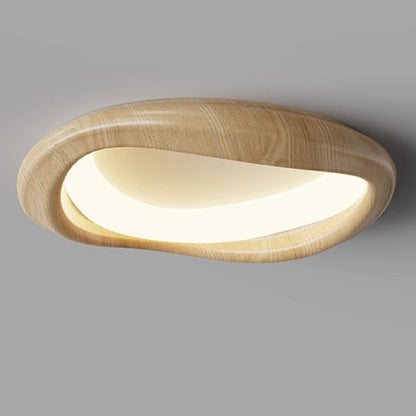 Modern Minimalist Iceberg Circle Iron Wood Grain Shade LED Flush Mount Ceiling Light For Bedroom
