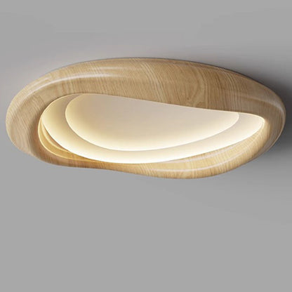 Modern Minimalist Iceberg Circle Iron Wood Grain Shade LED Flush Mount Ceiling Light For Bedroom
