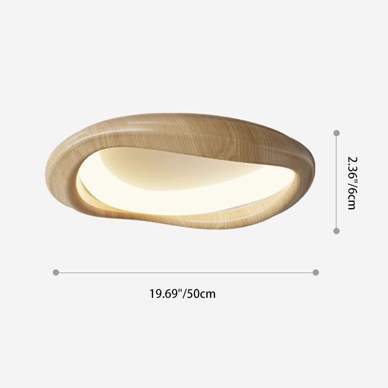 Modern Minimalist Iceberg Circle Iron Wood Grain Shade LED Flush Mount Ceiling Light For Bedroom